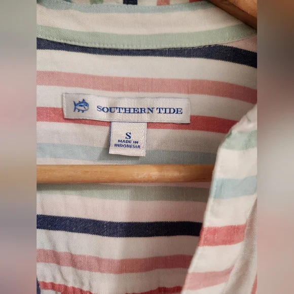 SOUTHERN TIDE KAMRYN STRIPED SHIRT DRESS CLASSIC WHITE - Picture 8 of 9